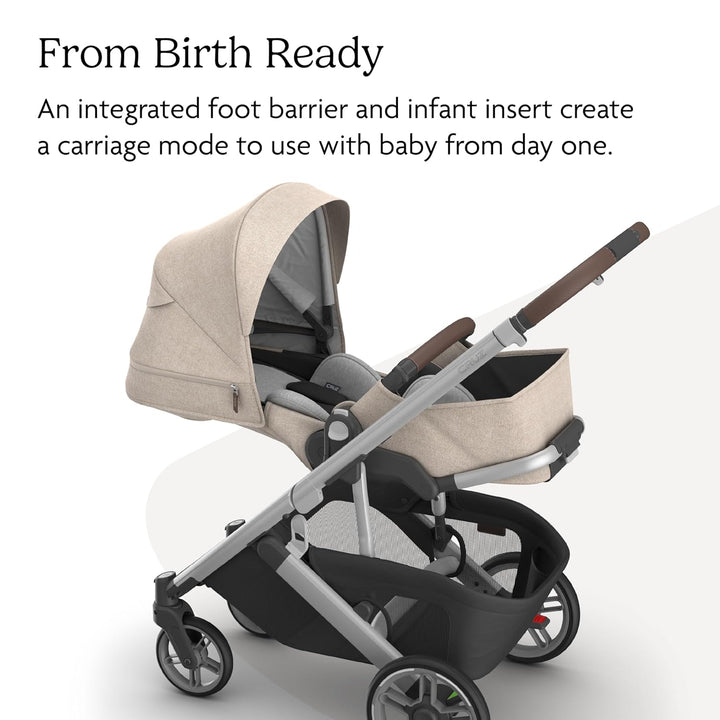 Cruz V3 Stroller - from Birth + Car Seat Compatible - Full-Size, Reversible Seat - Infant Insert, Bug and Rain Shields Included - Declan (Oat Mélange/Silver Frame/Chestnut Leather)