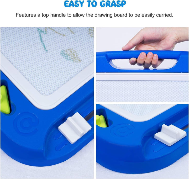Large Magnetic Drawing Board - 4 Colors 16×13In Writing Painting Doodle Pad with 4 Stamps for Toddlers, Learning Educational Toy Etch Sketch Gift for 36+ Month Kids Girls Boys, Blue
