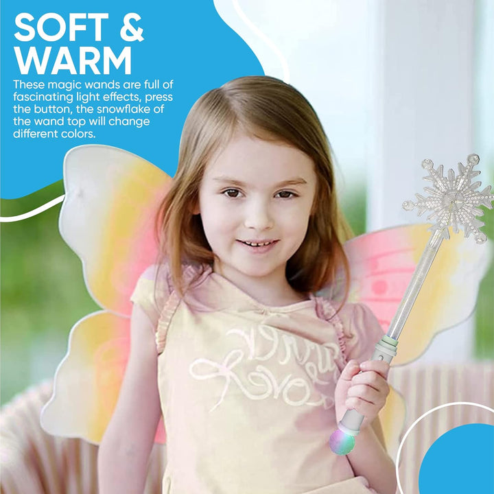 Frozen Snowflake LED Light up Wand Toy for Kids - 2 Pack, Magical Princess Costume Accessory, Perfect for Party Favors, Holiday & Birthday Events