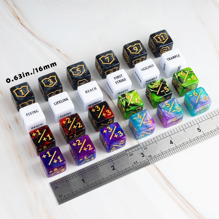 63 Pieces MTG Dice Counters Bulk Ability Keywords MTG Tokens Shield Life Counter 6 Sided Dice Set for Magic the Gathering,Tcg,Cards Gaming Accessories