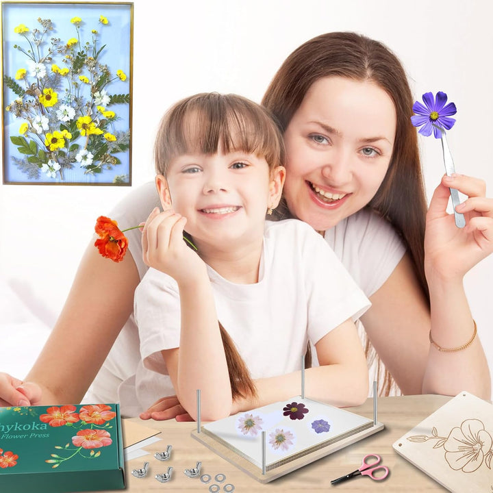 Professional Flower Press, 8 Layers 6.3X8.3 Inch (16X21Cm) Wooden Flower Press Kit/Flower Pressing for Kids Adults, Great Gift for DIY Flowers Lovers (Wooden)