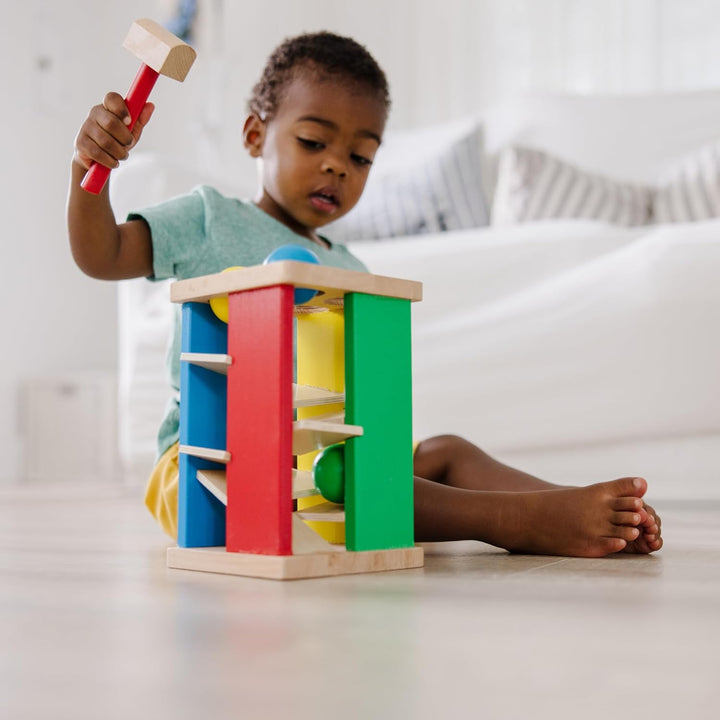 Deluxe Pound and Roll Wooden Tower Toy with Hammer, White