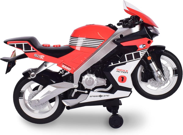 Maxx Action Super Bike with Wheelie Feature – Red Motorized Toy Motorcycle for Boys & Girls | Light & Sound Vehicle for Kids