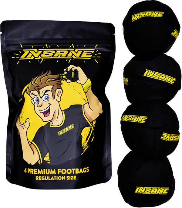 Premium Footbag 4 Pack, 8-Panel Synthetic Suede Hacky Sack Set with Signature Gift Pouch