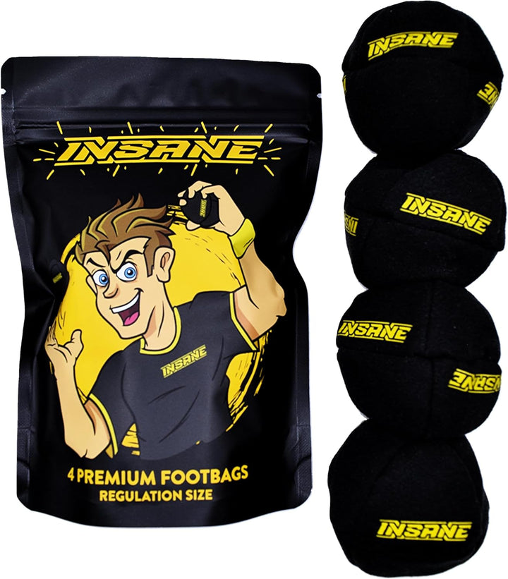 Premium Footbag 4 Pack, 8-Panel Synthetic Suede Hacky Sack Set with Signature Gift Pouch