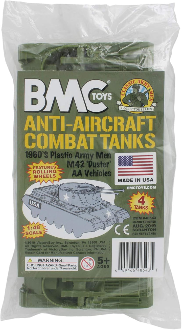 BMC Classic Payton Anti-Aircraft Tanks - 4Pc OD Green Plastic Army Men Vehicles