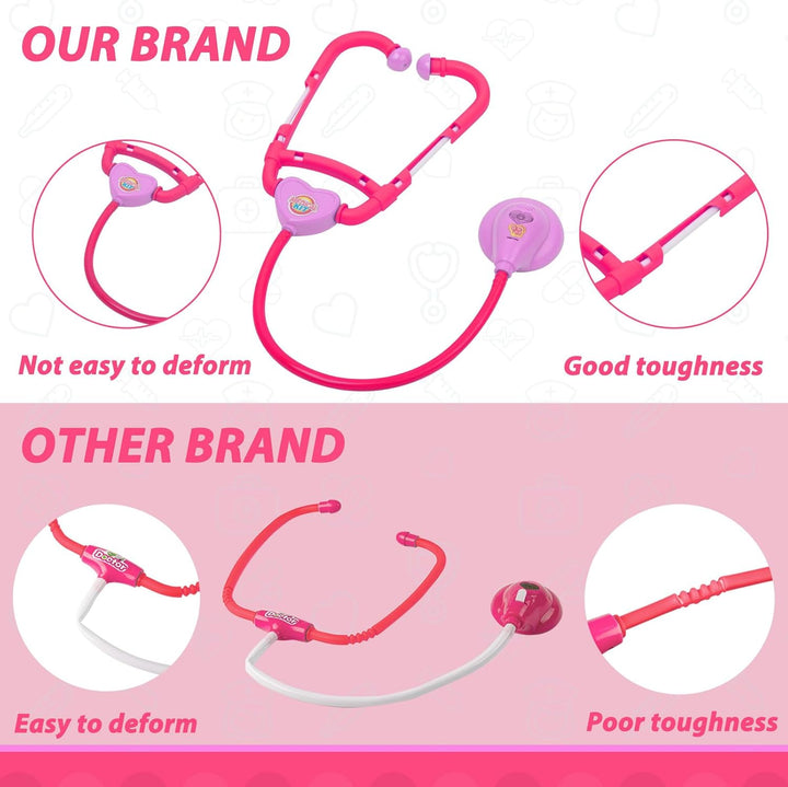 Doctor Kit for Toddlers Aged 2 3 4 5, Pretend Doctor Play Set for Kids with Cart, Costume and Stethoscope, Role Play Medical Toys for Girls Boys(Pink)