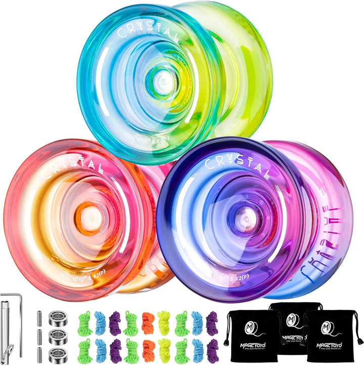 K2 Crystal Responsive Yoyo for Kids 8-12, Professional Fingerspin Trick Yoyo for Advanced, Dual Purpose Mode with Unresponsive Bearing+12 Yo Yo Strings+Yo-Yo Case Bag (Pink Purple Gradient)