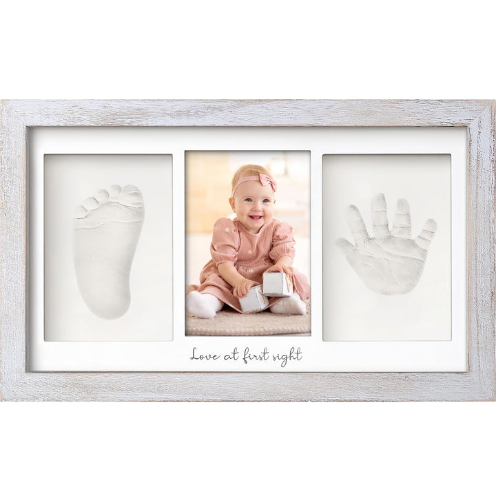 Baby Hand and Footprint Kit - Clay Handprint Keepsake Frame, Newborn Nursery Picture Frame, Personalized New Mom Gifts for Baby Shower & Registry (Alpine White)
