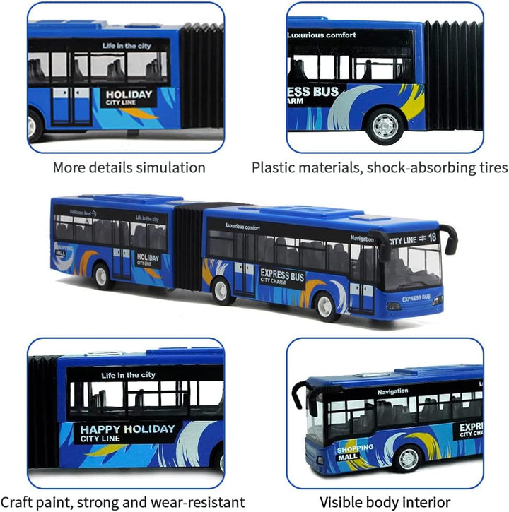 City Bus Toy for Kids, Die Cast Alloy Pull Back Vehicles, Metro Articulated Electric Bus with Sounds and Lights, Model Cars Toys Educational Gift for Kids Boys Girls Ages 3+
