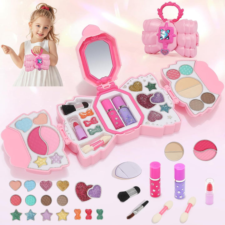Kids Makeup Kit with Mirror - Real Washable Makeup Set for Girls 5-8, Princess Toys Cosmetic Set, Christmas & Birthday Gifts for 3-8 Year Old Girls
