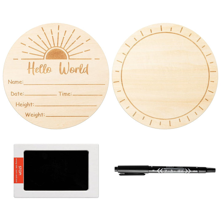 Baby Birth Announcement Sign with Marker Pen, Mallard Duck Baby Name Sign with Ink Pad for Hand and Footprints, Wooden Hello World Newborn Announcement Nursery Decor Keepsake Gifts