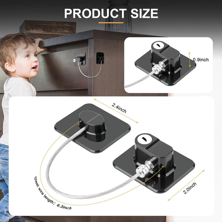 Fridge Lock, 2PCS Upgraded Refrigerator Lock for Freezer, Cabinets and Drawers, Air Fryer, Closets, Windows, Doors, Durable ABS with Adhesive Backing, Easy Install, No Tools Needed, Black