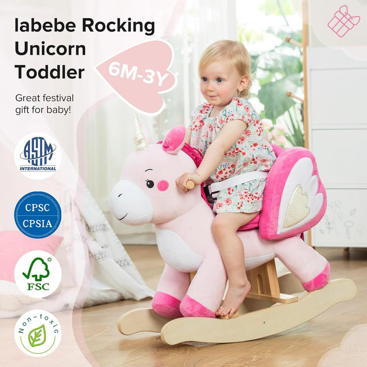 - Baby Rocking Horse, Ride Unicorn, Kid Ride on Toy for 6 Month-3 Year Old, Infant (Boy Girl) Plush Animal Rocker, Toddler/Child Stuffed Ride Toy (Pink)