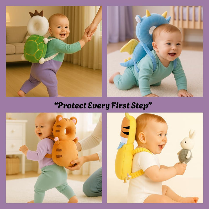 Baby Head Protector Backpack (9 to 24 Months) - Cute Head Guard Pillow with Knee Pads and Socks, Crawling and Walking Safety Set, Toddler Head Cushion Backpack, Blue