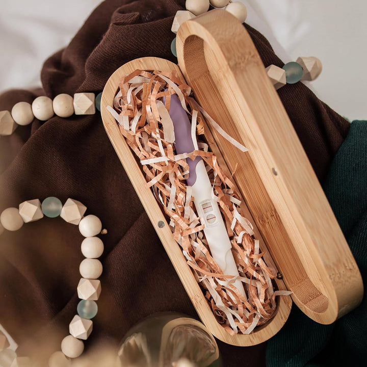 Pregnancy Annoucement,Pregnancy Test Keepsake Box, Baby Reveal to Husband, Surprise Announcement Gift, Bamboo Annoucement Gifts with Raffia, Baby Annoucement Gifts Box