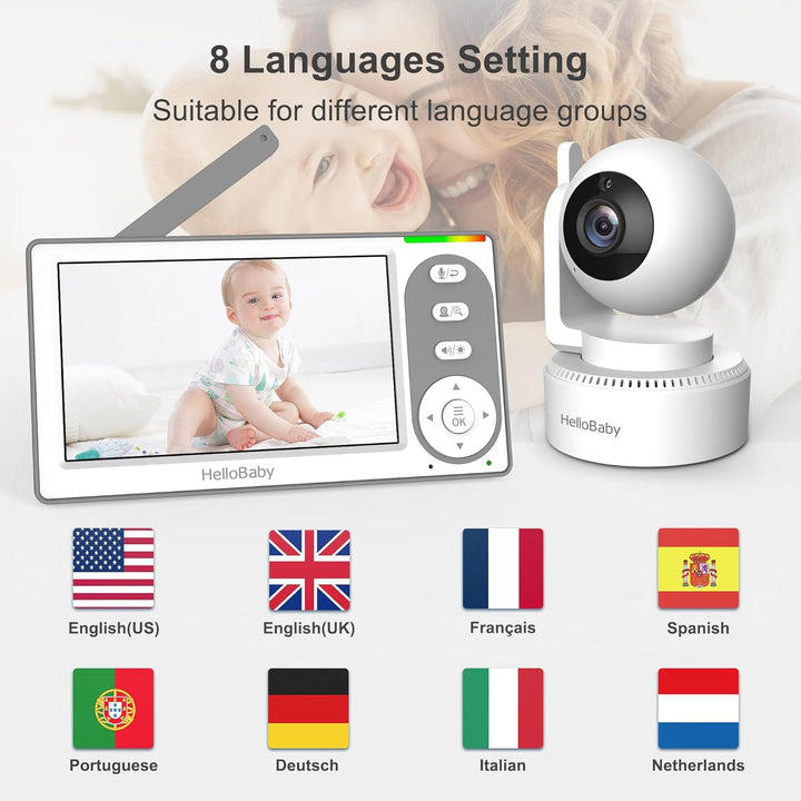 4.3'' Video Baby Monitor with 30 Hours Battery, Remote Pan-Tilt-Zoom Baby Monitor No Wifi, Baby Monitor with Camera and Audio, Night Vision, ECO Mode, Two-Way Talk, 8 Lullabies, 1000Ft Range