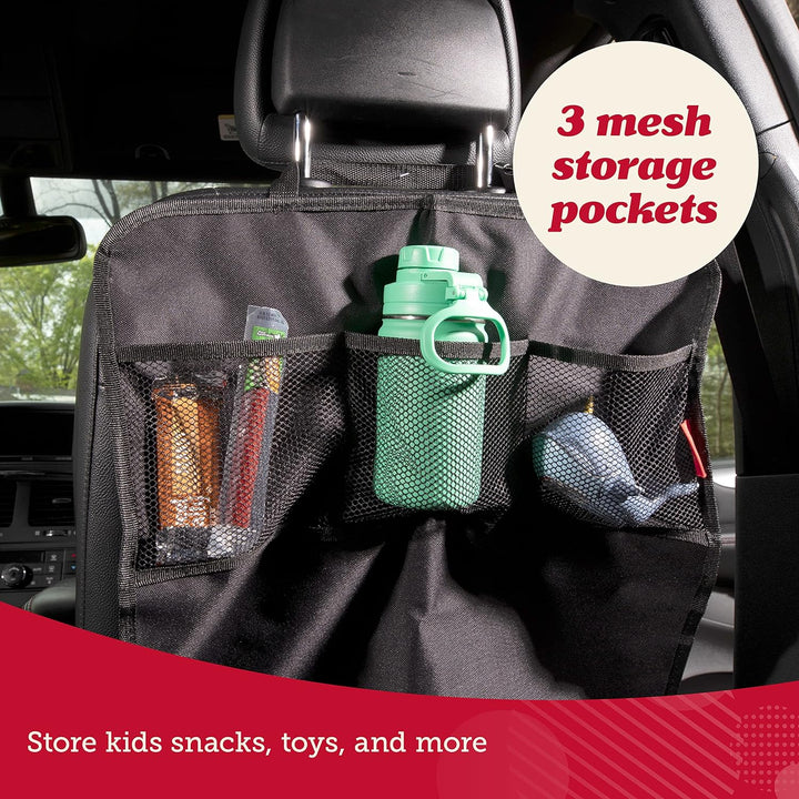 Car Seat Back Protector Cover for Kids (2 Pack) - Black, 3 Mesh Pockets - Backseat Car Organizer - Waterproof & Machine Washable - Protects against Mud, Scuffs & Spills