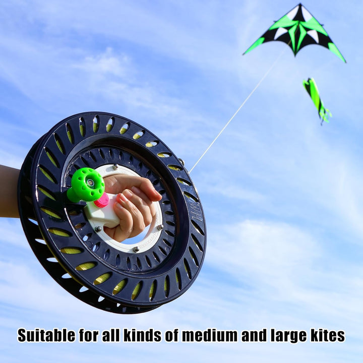 Kite Reel for Adults, 10.3 Inches Dia with 2600Ft String, Line Winder with Lock and Connector, Kite String Spool for Adults (Black)