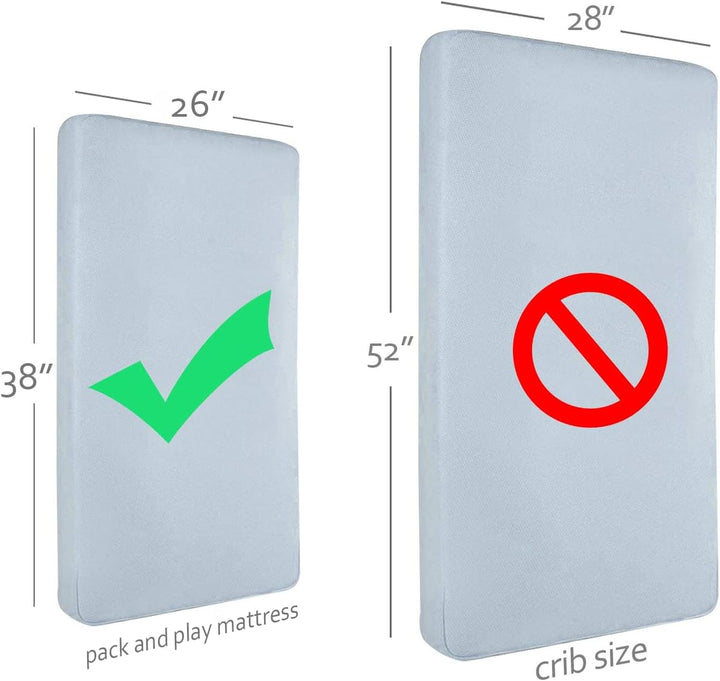 Pack and Play Mattress Pad Protector 2 Pack Waterproof, Cotton Fabric Absorbent, Soft Pack and Play Sheets, Fits Graco Play Yards, Baby Portable Mini Cribs. Foldable Mini Crib Sheets Cover