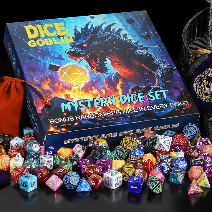Mystery DND Dice Sets - Random 9 Complete Polyhedral Dice Sets with 9 Random Bags, Wide Range of Patterns, Surprise Blind Box DND Gifts for Dungeons & Dragons, Role Playing Table Game