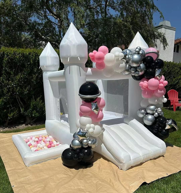 White Bounce House, House with Blower, Inflatable Bouncer, Children'S Toy, Sewn Extra Thick Material for Durability