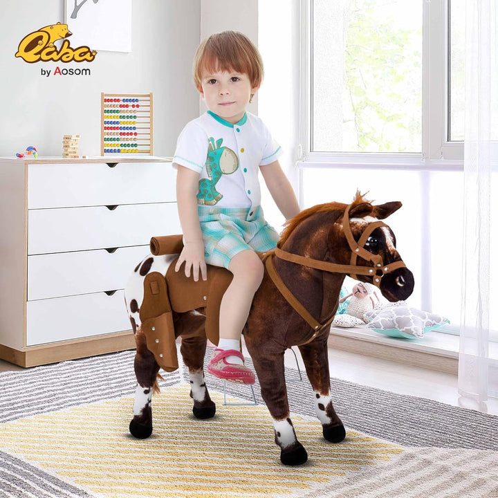 Sound-Making Ride on Horse for Toddlers 3-5, with Neighing and Galloping Sound, Stuffed Animal Horse Toy for Kids with Padding, Soft Feel, Brown