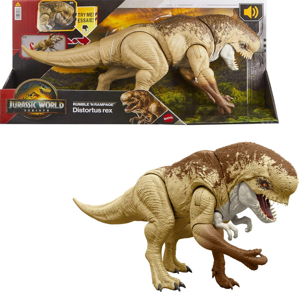 Jurassic World Rebirth Distortus Rex Rumble N Rampage Dinosaur Action Figure 22 Inch with 2 Attack Actions, Content-Accurate, Digital Play
