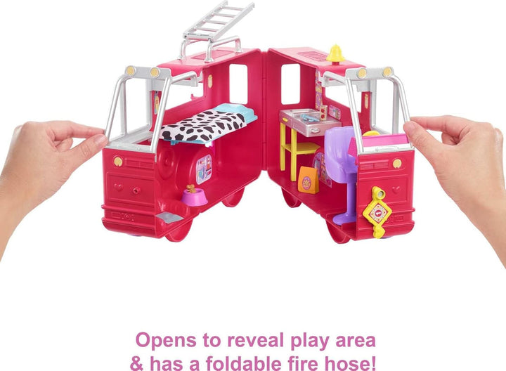 Chelsea Can Be Doll & Toy Fire Truck Playset with Blonde Small Doll, 2 Pets & 15+ Acessories, Open for Fire Station