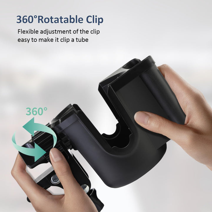 Universal Stroller Cup Holder with Phone Holder, 360°Rotatable Bottle Holder with Strong Clip, Accessories for Stroller, Bike, Wheelchair, Walker, Scooter