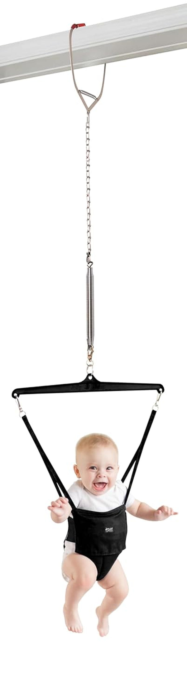 Iconic (Black), Doorway Baby Jumper, Indoor Exercise Saddle Seat, Adjustable Height, for Infants up to 28Lbs, No Stand Required