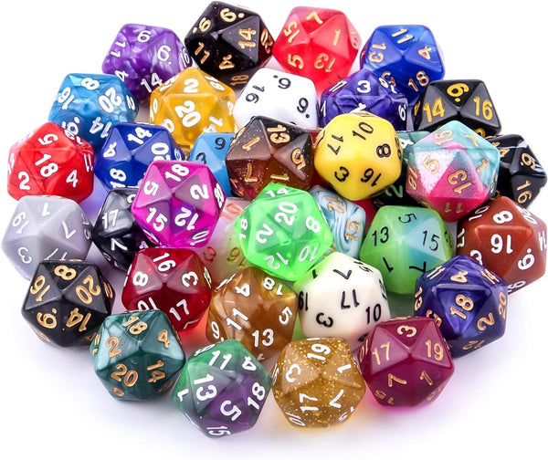 35 Pieces Polyhedral Dice 20 Sided Game Dice Set Mixed Color 20 Sides Dice Assortment with a Black Velvet Storage Bag for DND RPG MTG Table Games