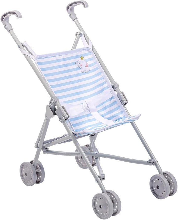 Boutique | Folding Umbrella Doll Stroller for Children 2 Years Plus, Blue Stripes and Soft Embroidery | Sturdy Metal Frame | Pretend Play with Dolls up to 18” Long | Seat Belt