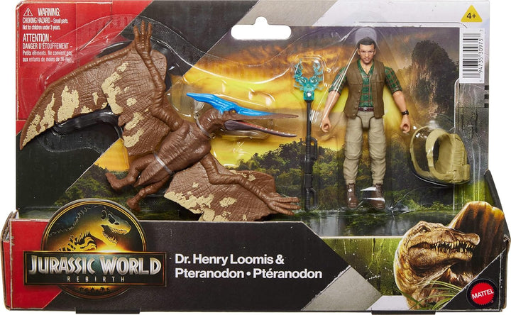 Jurassic World Rebirth Human & Dinosaur Figure Pack, Dr Henry Loomis & Pteranodon, Movie Accurate 3.75 Inch Scale, Posable Collectible