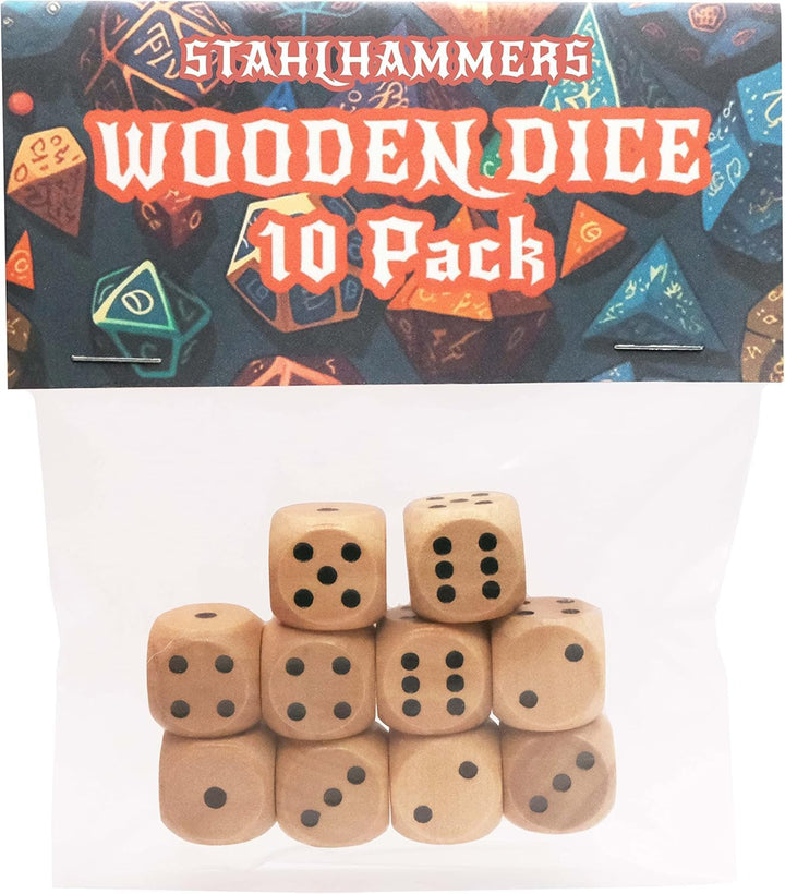 10 Pack Wooden Dice Set - Standard 16Mm 6 Sided - Perfect for Board Games and Rpgs