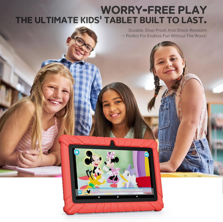 V8 7" Kids Tablet - 32GB Storage, Pre-Loaded Exclusive 50 Disney Storybooks (Value $200), Android, Parental Controls, Durable Kid-Proof Case - Red