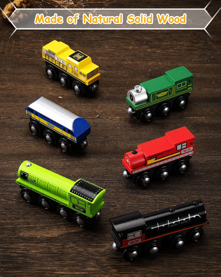 Wooden Train Set Accessories, Magnetic Toy Car Set (10 PCS), Compatible with All Major Brands, Gift for Toddlers, Boys, and Girls Aged 3+