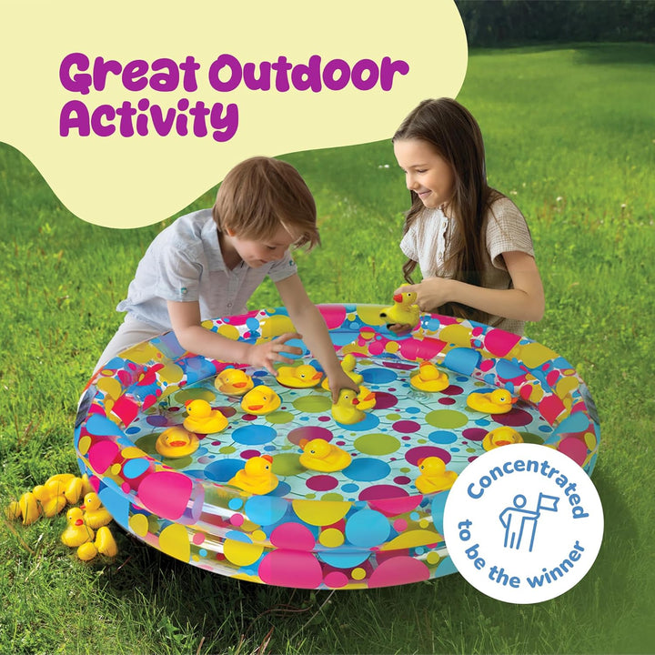 Duck Pond Matching Carnival Game for Kids, 36" X 6" Inflatable Pool & 20 Plastic Ducks with Numbers, Water Outdoor Game for Kids, Fun Memory Game for Backyard, Birthday Party Field Day Games