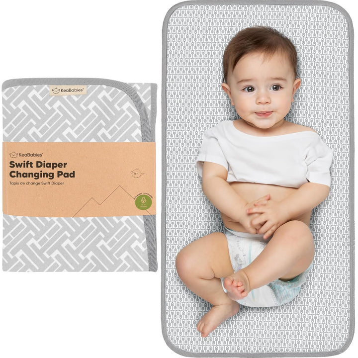 Portable Diaper Changing Pad, Easy Wipe Clean - Foldable Waterproof Baby Changing Mat for Diaper Bag, Compact, Lightweight, 25X13 Baby Changer Travel Essential, Machine Washable (Black Geo)