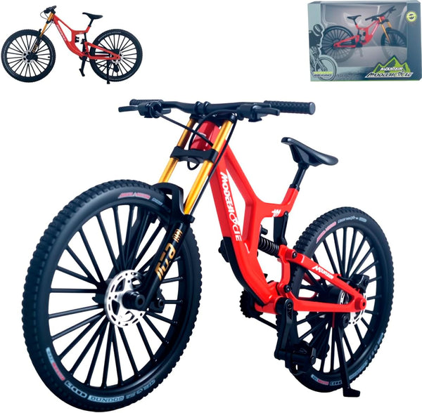 1:8 Scale Mountain Bike Toy DS Die-Cast Mini Finger Bicycle Model Desktop Decoration DH Alloy Bike Action Figurine Toy for Cake Topper Crafts (Red)
