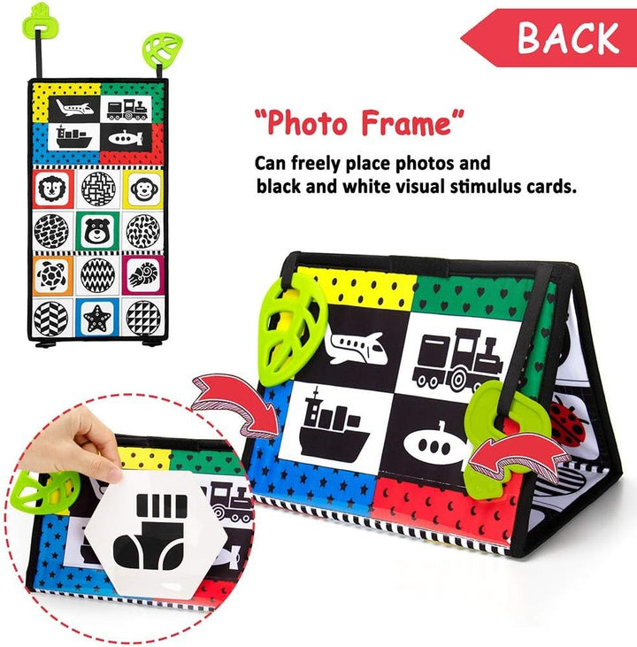 Tummy Time Baby Mirror Toys with Teethers, Double Black and White High Contrast Baby Toys 0-6 Months, Foldable Floor Sensory Development Toys for Infants Newborn
