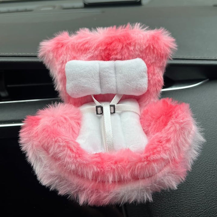 Doll Car Seat for Labubu 17Cm with Air Vent Clip and Desktop Stand, Cute and Functional Car Ornament for Blind Box Doll Fans, Collectors (Pink)