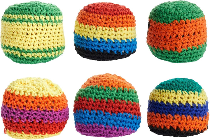 6 Pack Knitted Juggling Sacks - Soft Foot Bag Balls for Adults, Party Favors, and Soccer Training - 2.5 X 2 X 1.5 in Juggling Balls (6 Designs Hanky Sacks)