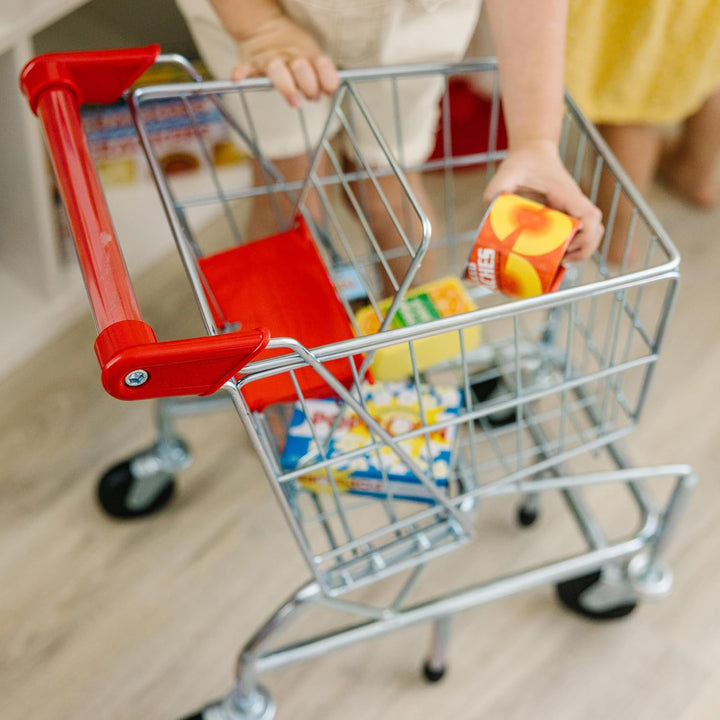 Toy Shopping Cart with Sturdy Metal Frame Toddler Shopping Cart, Pretend Grocery Supermarket, Pretend Play for Kids Ages 3+