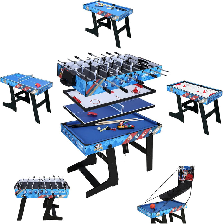54" Upgrade Multi Game Table,5 in 1 Folding Portabel Games with Accessories,Ping Pong,Pool Billiard,Shuffleboard,Bowling,Hockey Combo Game Set for Indoor and Outdoor Family Game Table