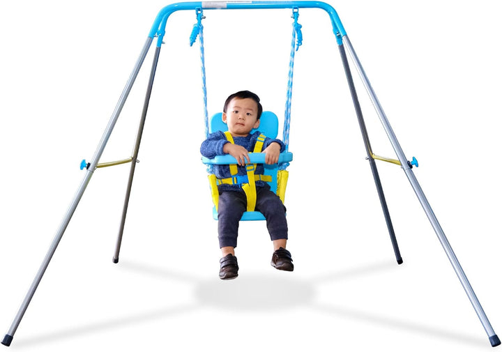 My 1St Toddler Swing - Heavy-Duty Baby Indoor/Outdoor Swing Set with Safety Harness, Blue, 52"L X 55"W X 47"H