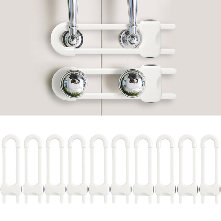 Baby Proofing Cabinets, Sliding Cabinet Locks for Babies, Adjustable U Shaped Baby Safety Locks, Childproof Cabinet Latch for Kitchen, Bathroom, Drawer, Cupboard Doors Knobs & Handles (6 Pack White)