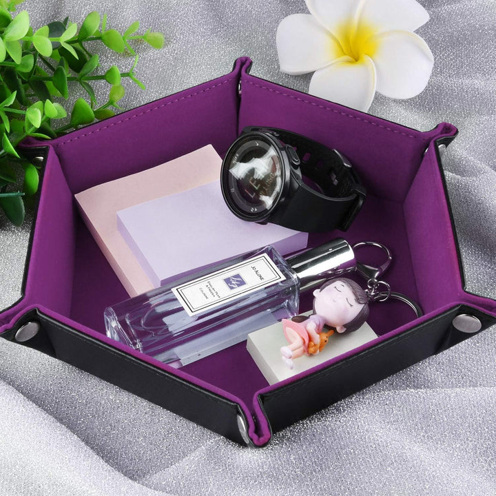 Double Sided Dice Tray, Folding Hexagon PU Leather and Velvet Dice Holder for Dungeons and Dragons RPG Dice Gaming D&D and Other Table Games, Dark Violet