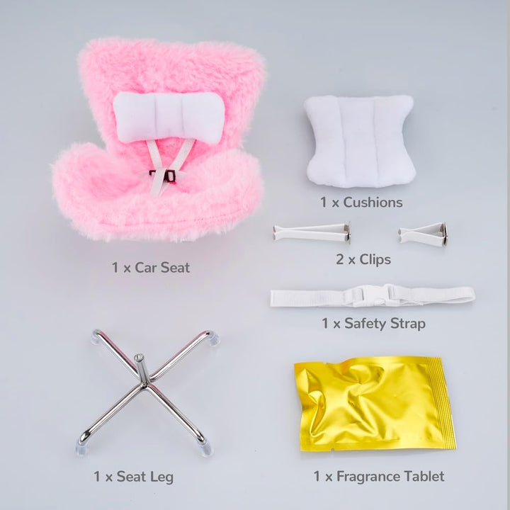 Doll Car Seat for Labubu 17Cm with Air Vent Clip and Desktop Stand, Cute and Functional Car Ornament for Blind Box Doll Fans, Collectors (Pink)