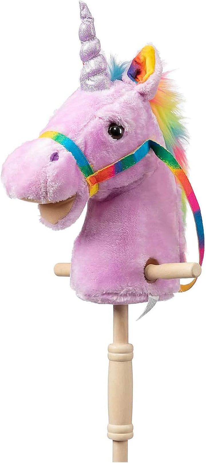 Sequin Unicorn Stick Horse Handcrafted Hobby Horse on a Stick with Wood Wheels Real Pony Neighing and Galloping Sounds Plush Unicorn Toy Pink 36 Inches(Aa Batteries Required)